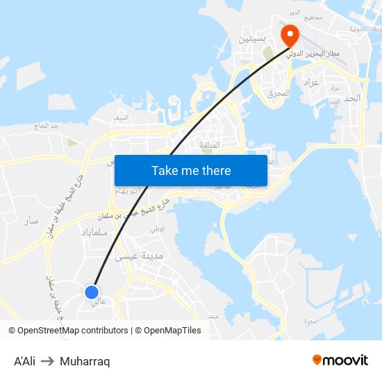 A'Ali to Muharraq map