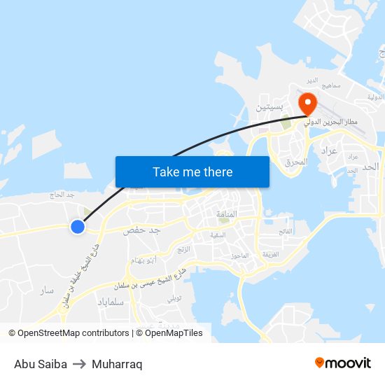 Abu Saiba to Muharraq map