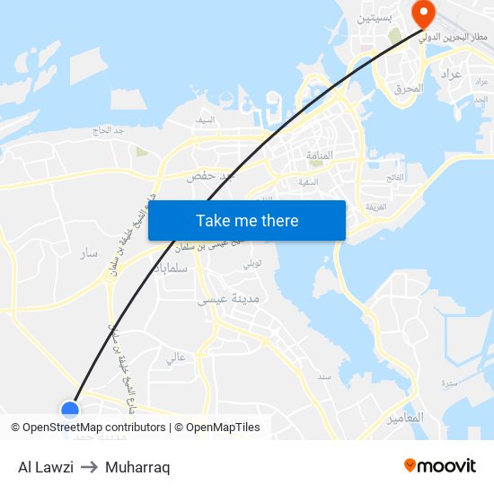 Al Lawzi to Muharraq map