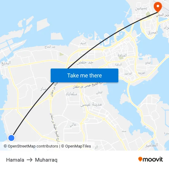 Hamala to Muharraq map