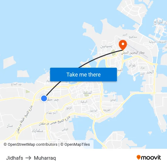 Jidhafs to Muharraq map