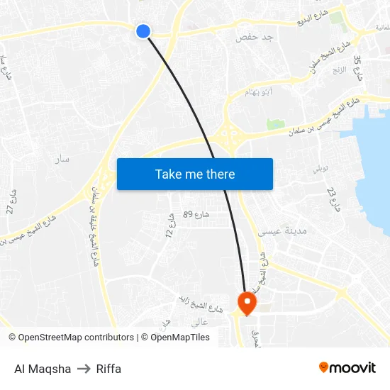 Al Maqsha to Riffa map