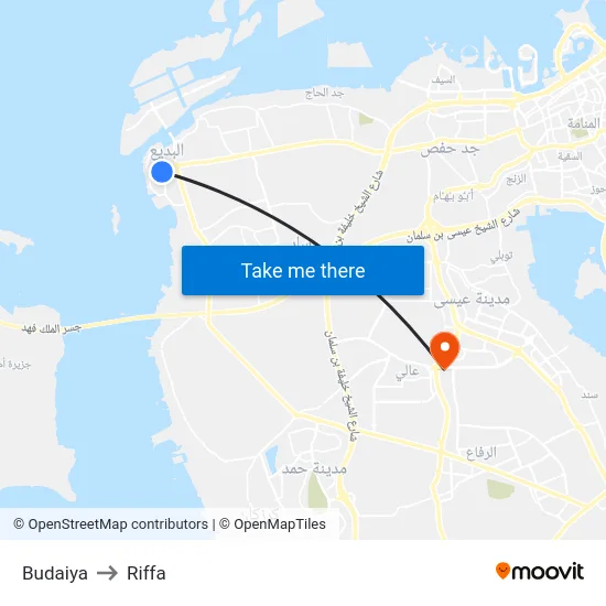 Budaiya to Riffa map