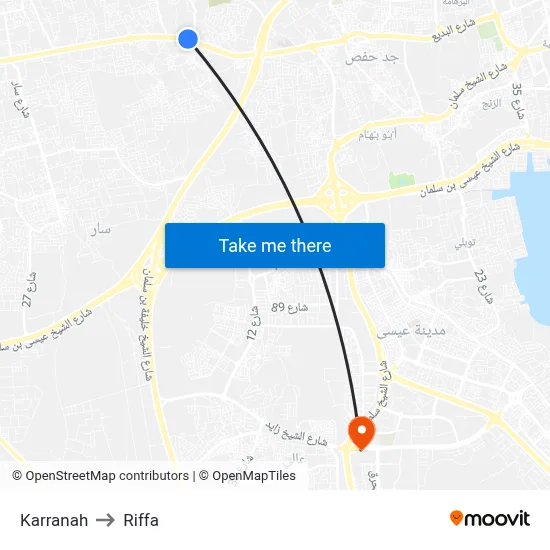 Karranah to Riffa map