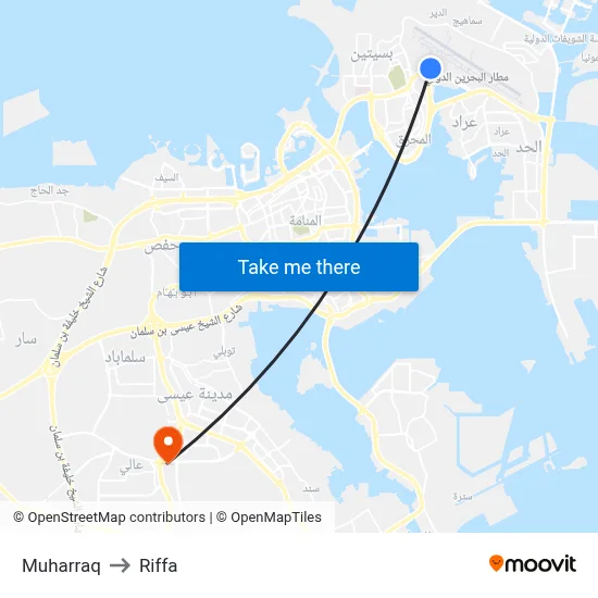 Muharraq to Riffa map