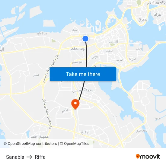 Sanabis to Riffa map