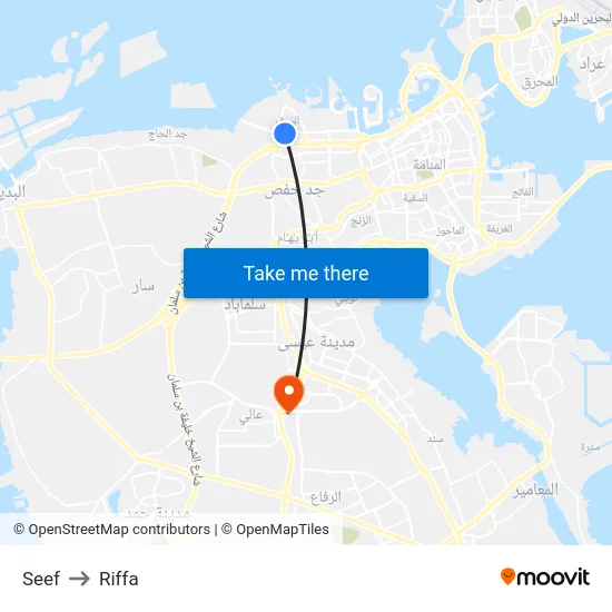 Seef to Riffa map