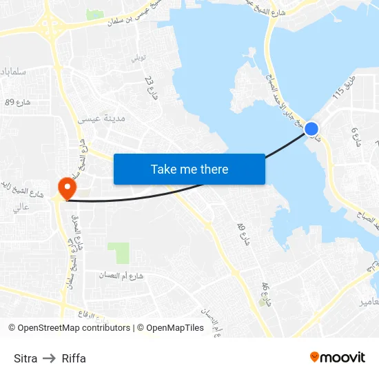 Sitra to Riffa map