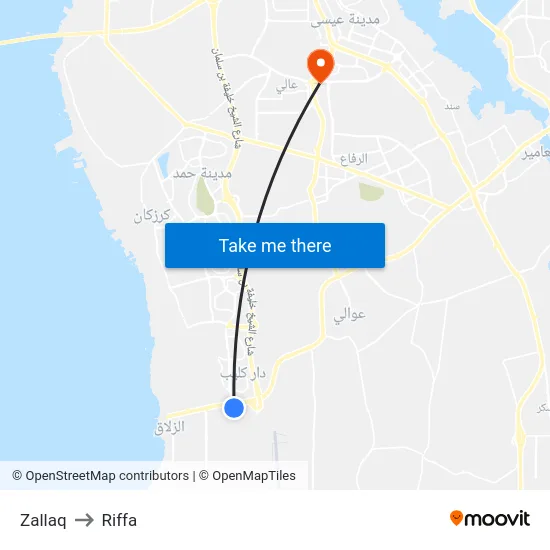 Zallaq to Riffa map