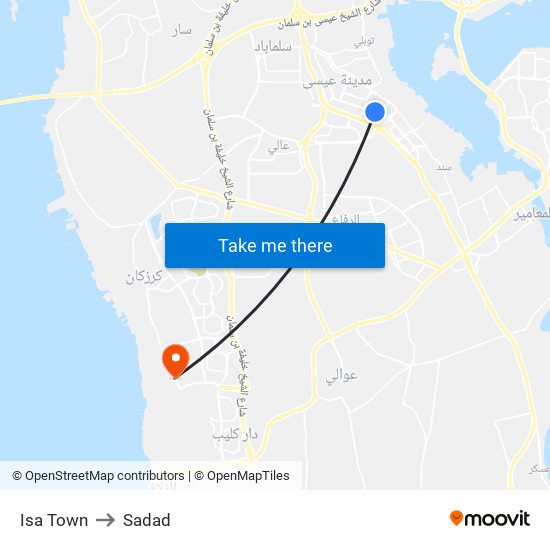 Isa Town to Sadad map