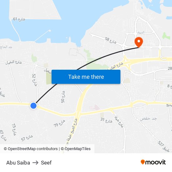 Abu Saiba to Seef map