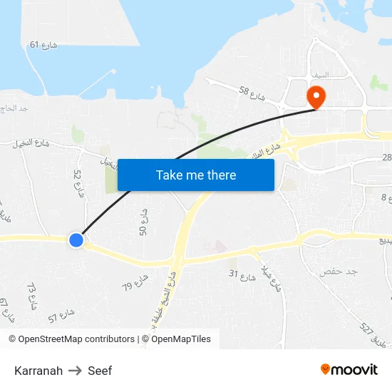 Karranah to Seef map