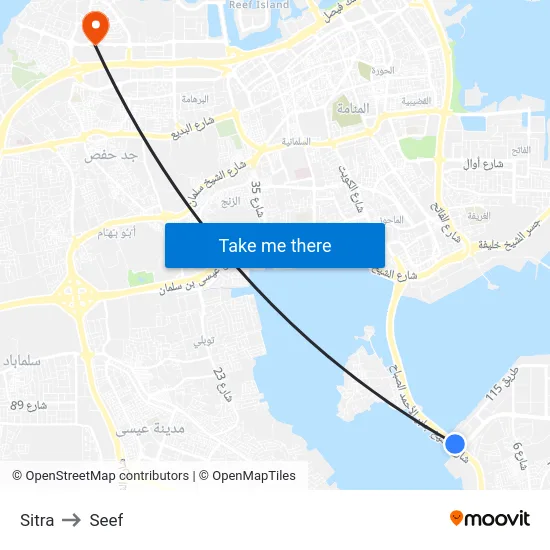 Sitra to Seef map