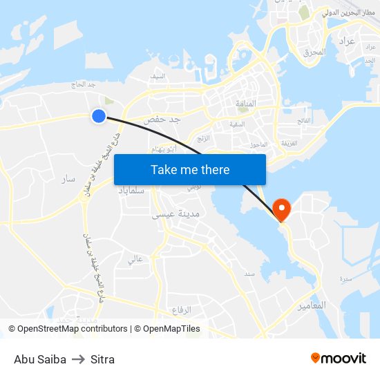 Abu Saiba to Sitra map
