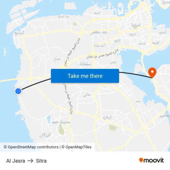 Al Jasra to Sitra map