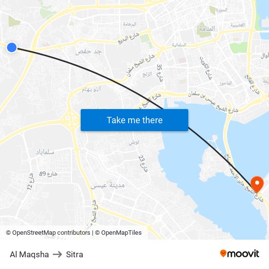 Al Maqsha to Sitra map
