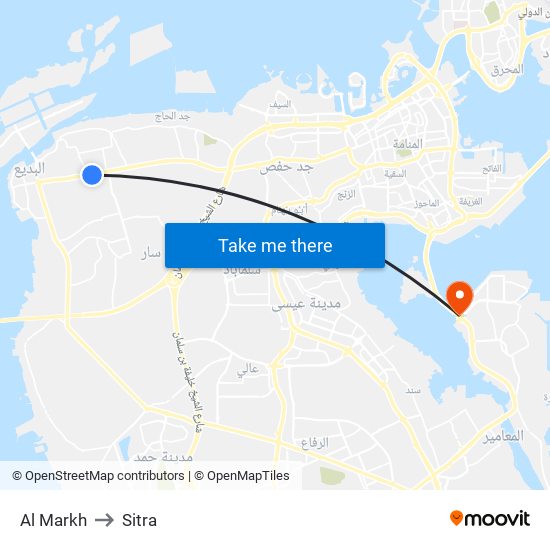 Al Markh to Sitra map