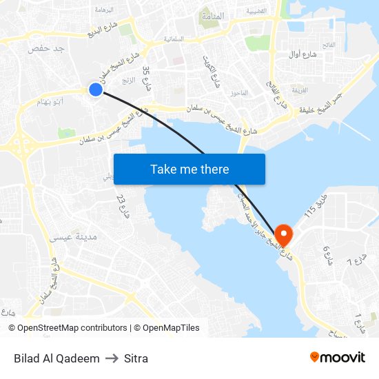 Bilad Al Qadeem to Sitra map