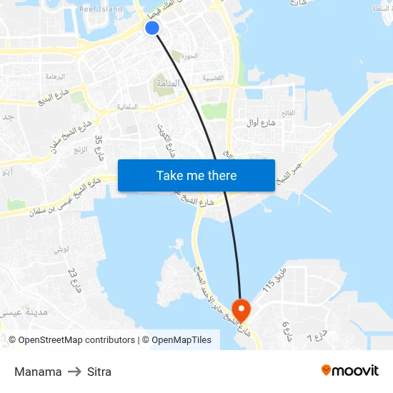 Manama to Sitra map