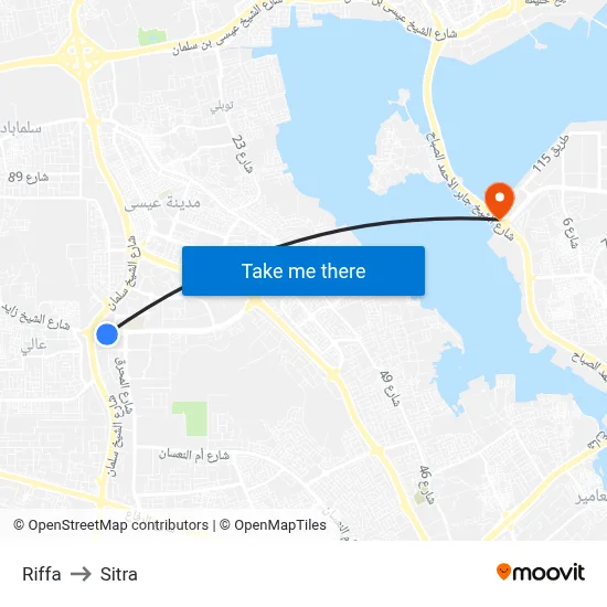 Riffa to Sitra map