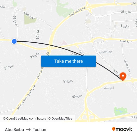 Abu Saiba to Tashan map