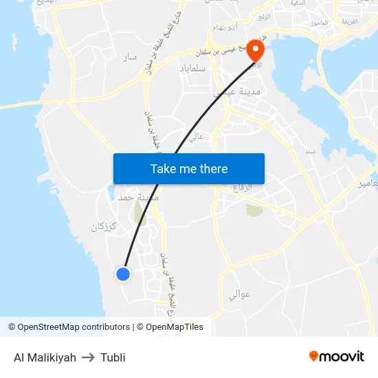 Al Malikiyah to Tubli map