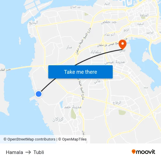 Hamala to Tubli map