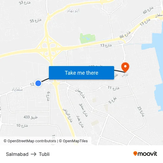 Salmabad to Tubli map