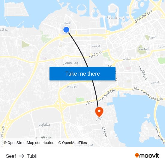 Seef to Tubli map