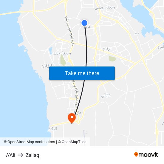A'Ali to Zallaq map