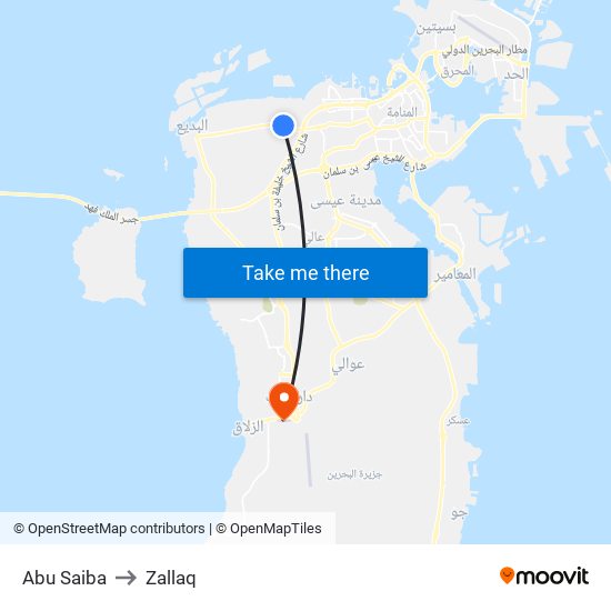 Abu Saiba to Zallaq map