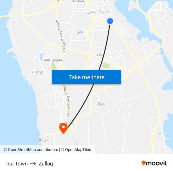 Isa Town to Zallaq map