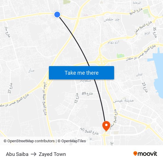 Abu Saiba to Zayed Town map