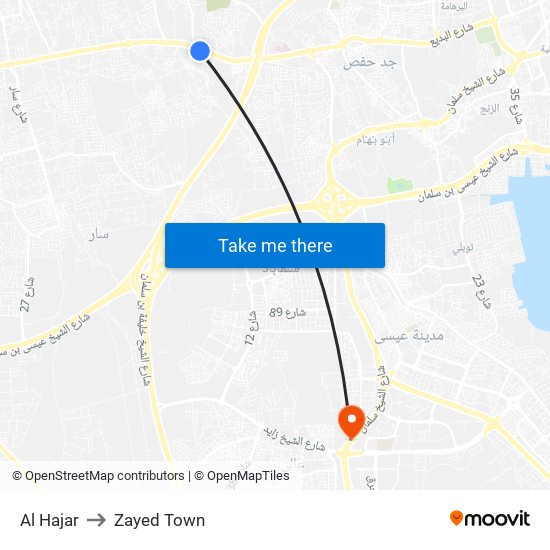 Al Hajar to Zayed Town map