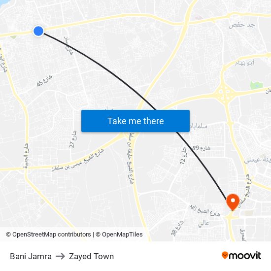 Bani Jamra to Zayed Town map