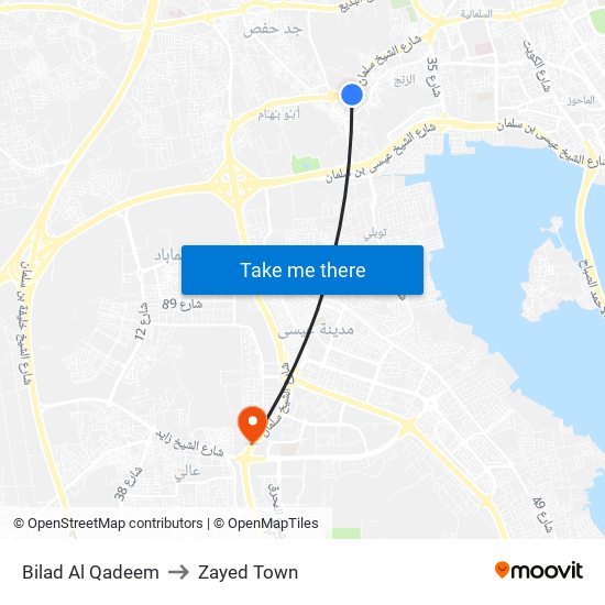 Bilad Al Qadeem to Zayed Town map