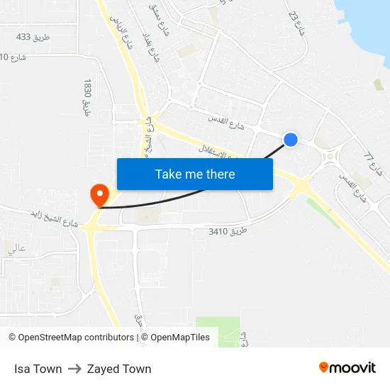 Isa Town to Zayed Town map