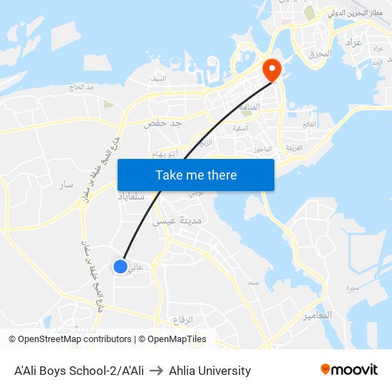 A'Ali Boys School-2/A'Ali to Ahlia University map