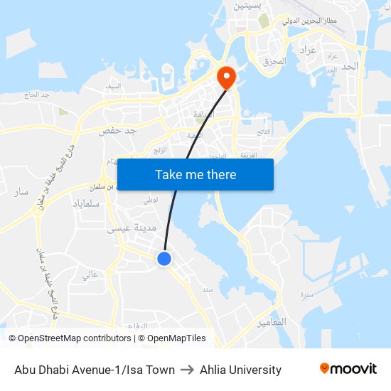 Abu Dhabi Avenue-1/Isa Town to Ahlia University map