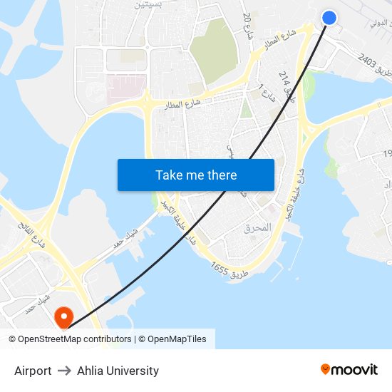 Airport to Ahlia University map