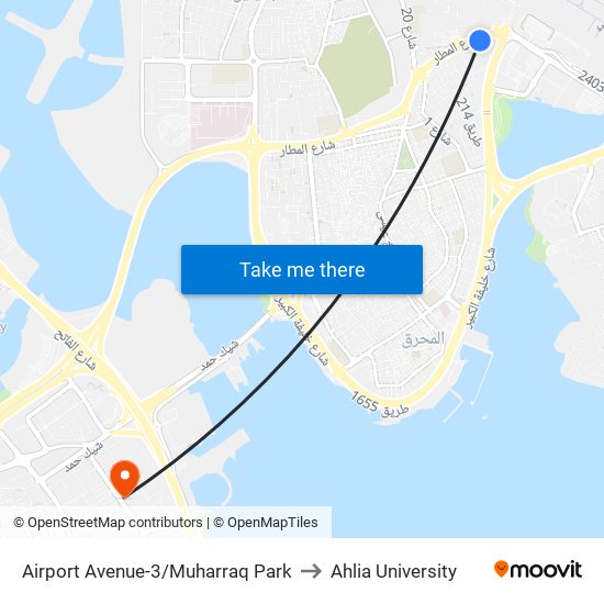Airport Avenue-3/Muharraq Park to Ahlia University map