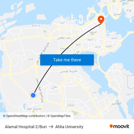 Alamal Hospital-2/Buri to Ahlia University map