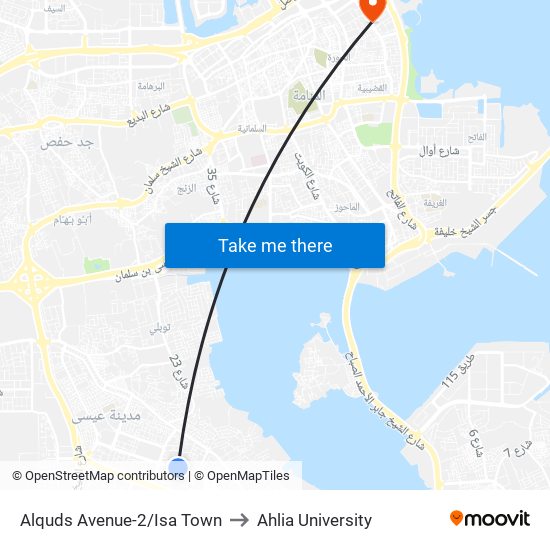 Alquds Avenue-2/Isa Town to Ahlia University map
