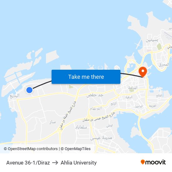 Avenue 36-1/Diraz to Ahlia University map