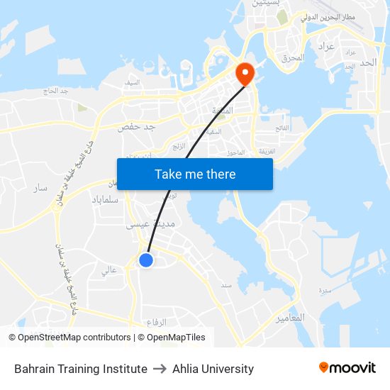 Bahrain Training Institute to Ahlia University map