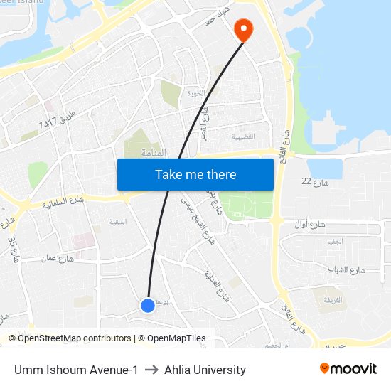 Umm Ishoum Avenue-1 to Ahlia University map