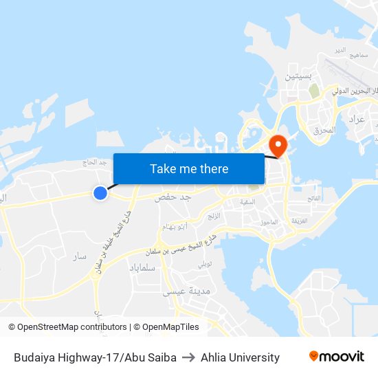 Budaiya Highway-17/Abu Saiba to Ahlia University map
