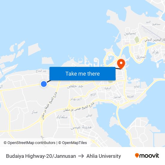 Budaiya Highway-20/Jannusan to Ahlia University map