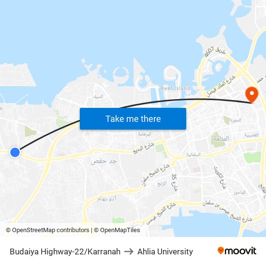 Budaiya Highway-22/Karranah to Ahlia University map