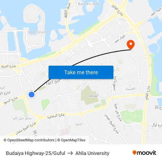 Budaiya Highway-25/Guful to Ahlia University map